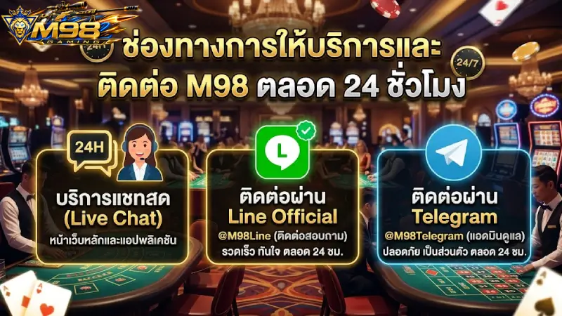 ช่องทางการให้บริการและ ติดต่อ M98 ตลอด 24 ชั่วโมง