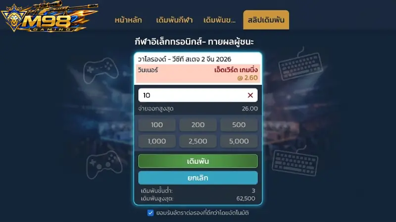 ขั้นตอนการเข้าเดิมพันและเทคนิคทำกำไร อีสปอร์ต M98